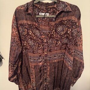 Zara Small Boho Paisley Button-Down Blouse